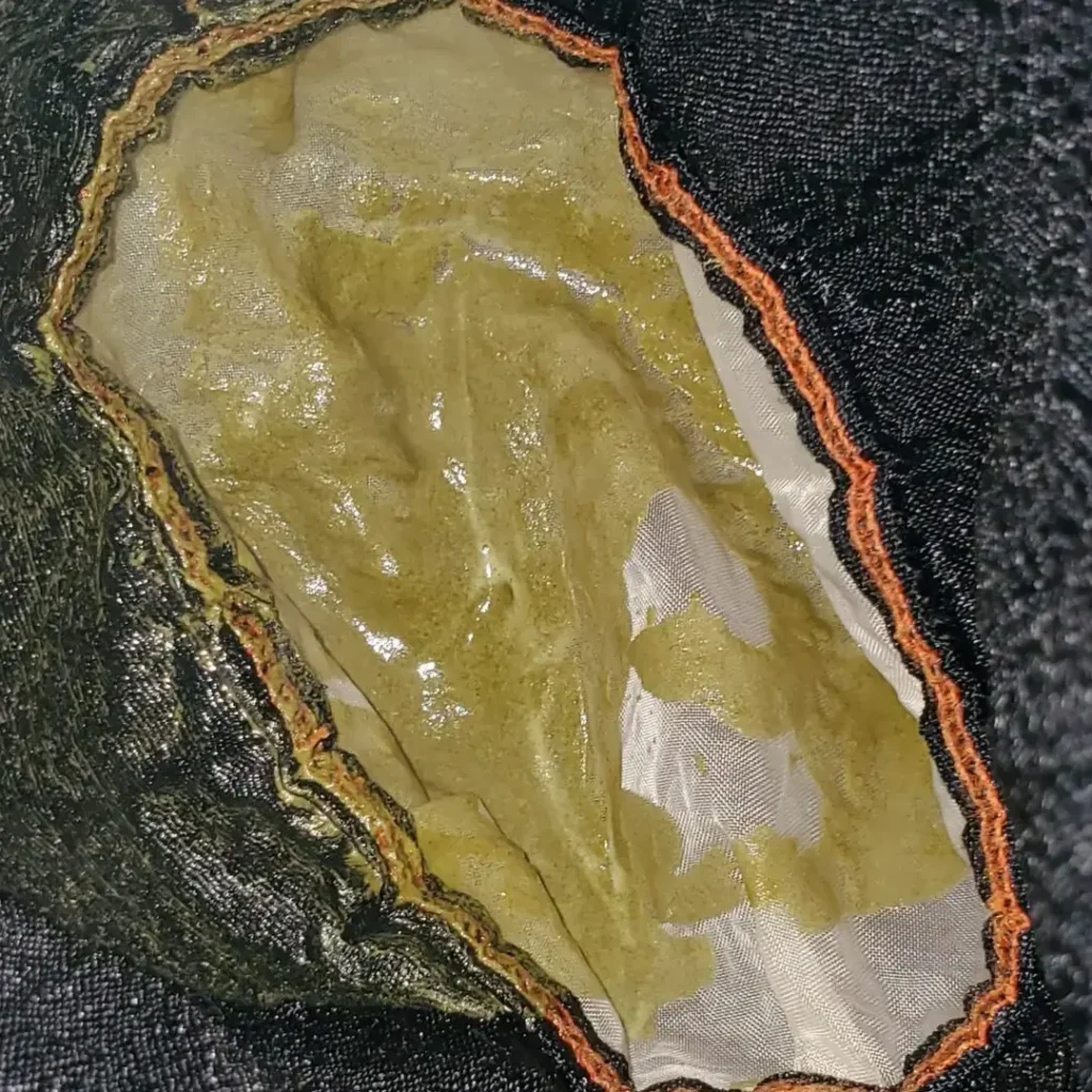 Brewing Kratom Tea Slideshow: Straining Wet Kratom Powder in mesh Strainer and residual leftovers.