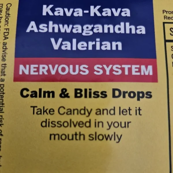Herbal Extract Calm and Bliss Candy Drops: Kava, Valerian, and Ashwagandha.
