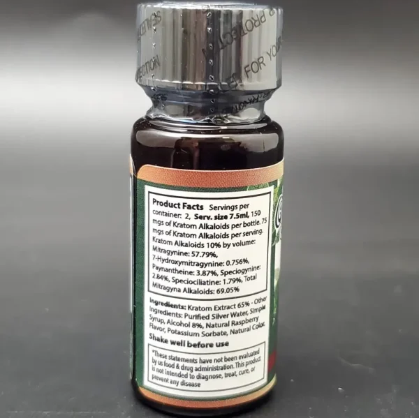 Raspberry Kratom Tincture Product Facts Label with Ingredients - Detailed Information for Informed Consumption.