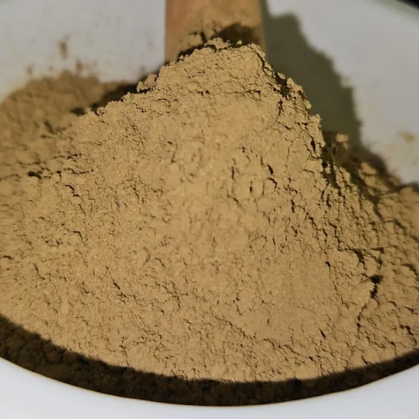 Batch 15532 of Red Riau Kratom Powder showcased in a stunning apothecary bowl display.