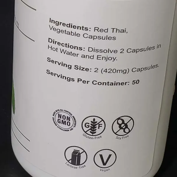 Red Thai Kratom Capsules: Ingredients, Serving Size, and Usage Directions.