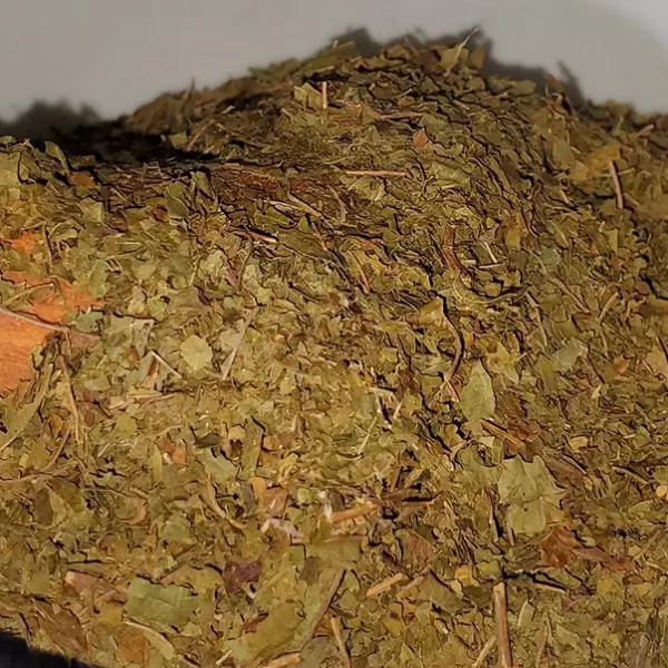 White Crushed Leaf Kratom, Raw Leaf displayed in a bowl, highlighting the natural texture and pristine condition of the leaves.
