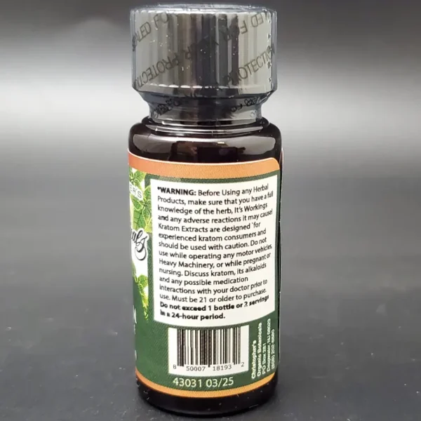 Original Kratom Tincture Warning Label: Side Panel Safety Information.