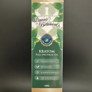 Label on Front Box Package: Full Spectrum Kratom Oil.