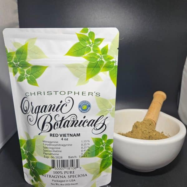 Red Vietnam kratom powder in package and loose powder – premium natural kratom from Vietnam.